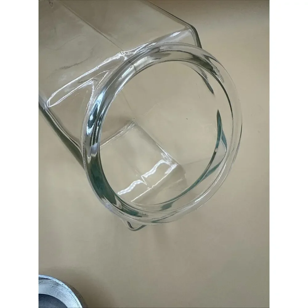 Vintage Clear Glass Café Diner Tilt Slant Angled Donut Cookie Jar w Plastic Lid